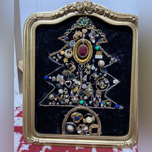 Handmade Other - OOAK Handmade Framed Vintage & Modern Costume Jewelry Christmas Tree Mosaic Art.